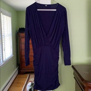 Navy blue deep V body con dress